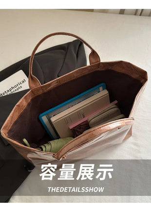 Tote Bag, Retro Letter, Casual Versatile Handbag, Minimalist Transparent, Simple, Commuter, Large-capacity Bag for Women PlatiNum