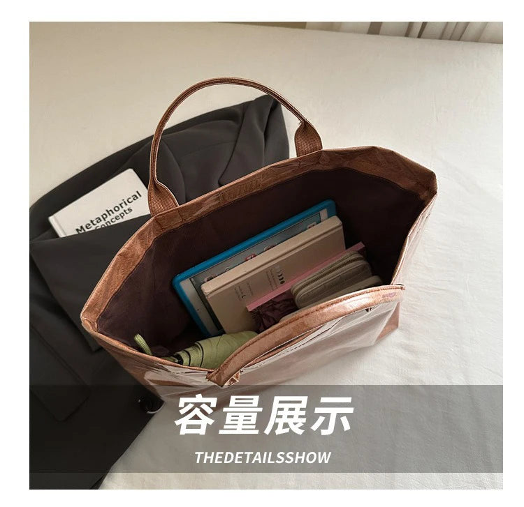 Tote Bag, Retro Letter, Casual Versatile Handbag, Minimalist Transparent, Simple, Commuter, Large-capacity Bag for Women PlatiNum