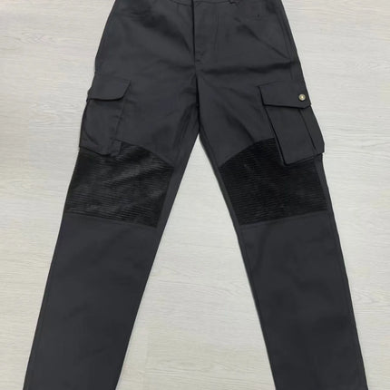 Men 100% Cotton Striped Spliced Cargo Pants Elastic Waist Multi‑Pocket Outdoor Casual Trousers Spring Autumn