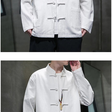 Camicie da uomo stile cinese retrò lino cotone tinta unita vestito Tang top cardigan uomo casual Kung Fu Tai Chi camicette da uomo abbigliamento