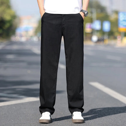 Jeans Larghi da Uomo in Lyocell Sottile, Morbidi e Comodi, Pantaloni alla Moda Primaverili ed Estivi, Denim Lavato di Marca