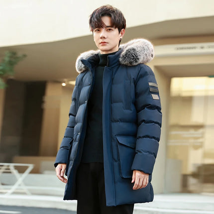 Windproof Breathable Thick Padded Down Winter Thick Windproof Warm with Hat Long Cotton Goose Down Men's Woman Outdoor