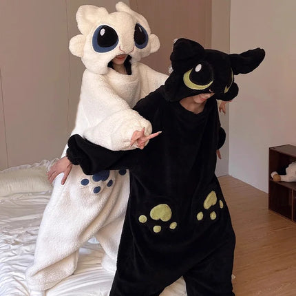 Anime Toothless Boys Girls Bodysuit Pajamas Autumn Winter Coral Fleece Thickened Warm Nightgown Wearing Home Clothes Outside