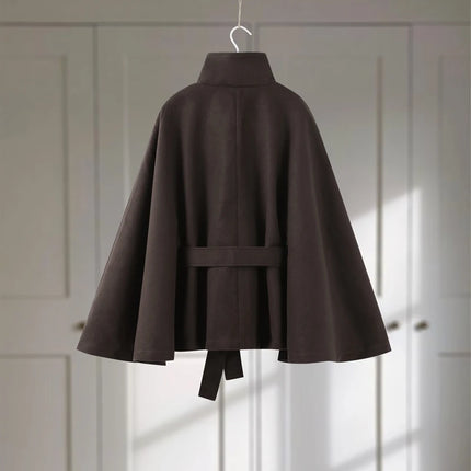 Faux Fur Cloak Jackets Women Loose Standneck Three Button Wide Sleeves Belt Coats Female 2026 Autumn Solid Chic Fashion Outwears