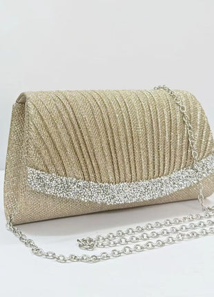 Borsa Clutch Plissettata con Strass, Pochette da Sera Scintillante con Cristalli, Elegante Borsetta da Donna per Cerimonie, Matrimoni e Feste Formali