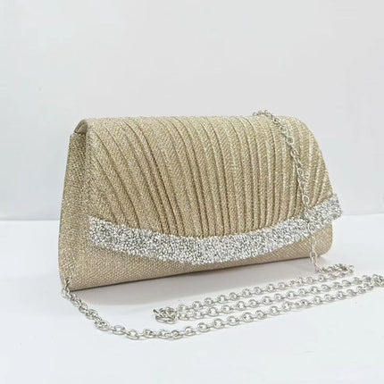 Borsa Clutch Plissettata con Strass, Pochette da Sera Scintillante con Cristalli, Elegante Borsetta da Donna per Cerimonie, Matrimoni e Feste Formali