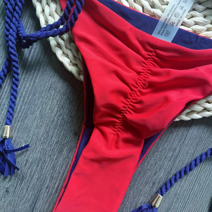 Costume da bagno sexy da donna in tinta unita, due pezzi, triangolare, con corda intrecciata, set bikini, costume da bagno da spiaggia, Biquinis brasiliani platinumshop