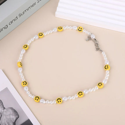 Bracciale con collana con volto sorridente di perle divertenti per donna Uomo Vitalità Sorriso colorato Accessori girocollo con perline Set di gioielli di moda platinumshop