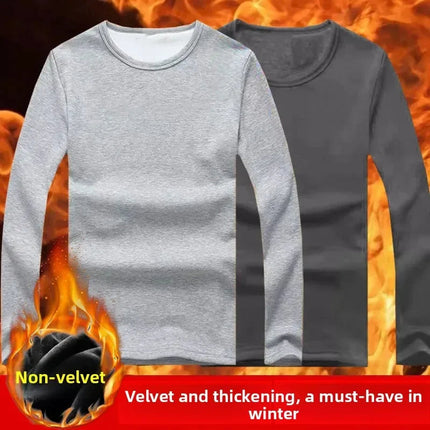 Thickened Fleece Men's T-shirt round Neck Base Shirt Autumn Clothes Winter Long Sleeve Breathable Casual Wear Chinese Origin PlatiNum