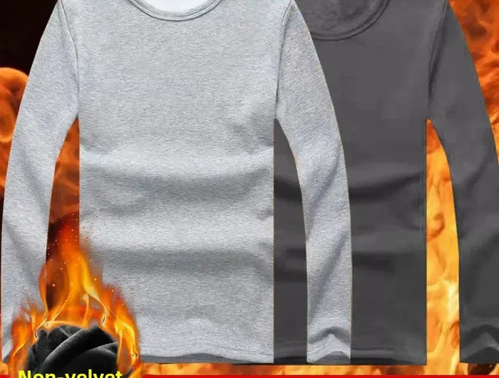 Thickened Fleece Men's T-shirt round Neck Base Shirt Autumn Clothes Winter Long Sleeve Breathable Casual Wear Chinese Origin PlatiNum