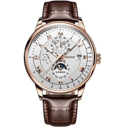 Orologio da uomo di lusso cronografo impermeabile modello fasi lunari orologio da polso da uomo luminoso in pelle orologi al quarzo da uomo orologio Casual platinumshop