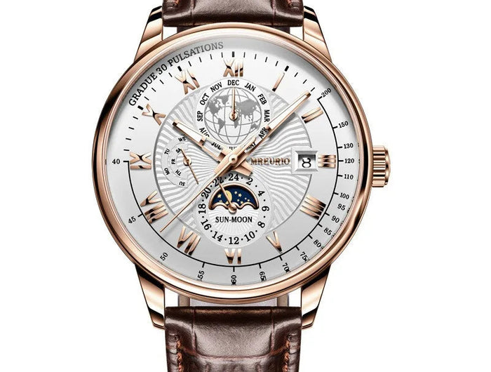 Orologio da uomo di lusso cronografo impermeabile modello fasi lunari orologio da polso da uomo luminoso in pelle orologi al quarzo da uomo orologio Casual platinumshop