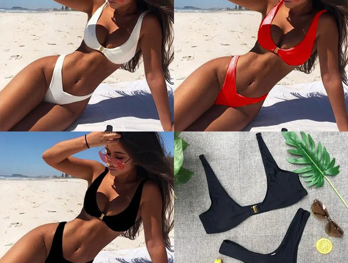 Costume da bagno brasiliano push-up a vita bassa da donna, set bikini, set costumi da bagno platinumshop