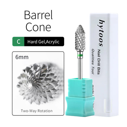 HYTOOS Bullet Carbide Nail Drill Bits Pro Barrel Cone Acrylic Gel Tips Removal Tool Electric Drills File Manicure Accessories