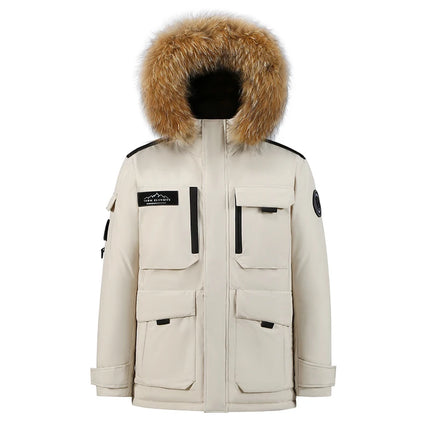 Winter -30 Degree Down Jacket Men Down Cotton Parkas Coat Mid-length Large Fur Collar Male Thicken Coat Snow Overcoat Parka
