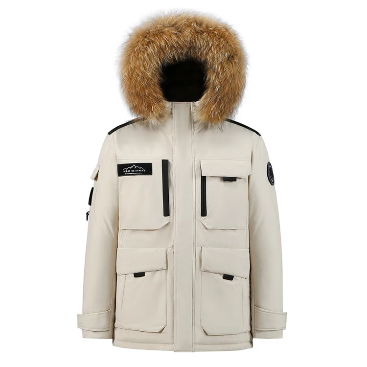 Winter -30 Degree Down Jacket Men Down Cotton Parkas Coat Mid-length Large Fur Collar Male Thicken Coat Snow Overcoat Parka