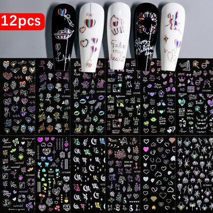 8pc 3D Mixed Color Heart Nail Stickers Valentines' Day Sweet Red Pink Love Selfadhesive Nail Decoration Decals Manicure 2027