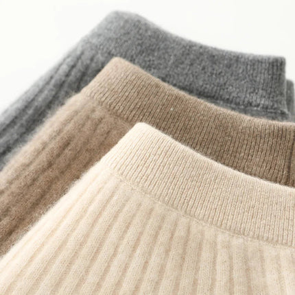 Korean Skirt 100% Merino Wool Women's Knitted Mini Skirt Autumn and Winter Women's Fashion Solid Color Small Umbrella Skirt PlatiNum