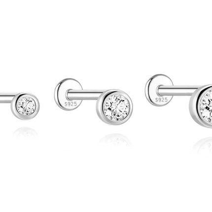 AIDE 1PC Sparkling Moissanite Piercing Stud Earrings 925 Sterling Silver Shining Circle Earring For Women Ear Bone Earring Jewel PlatiNum