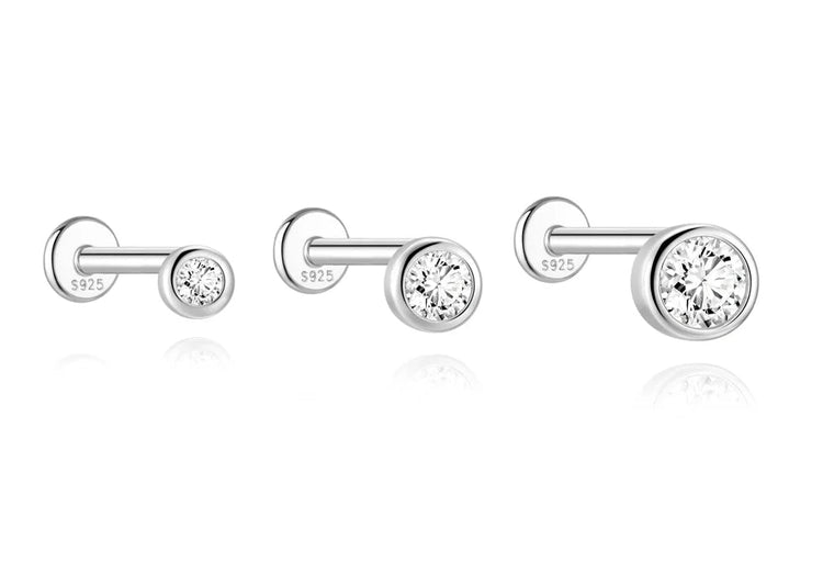 AIDE 1PC Sparkling Moissanite Piercing Stud Earrings 925 Sterling Silver Shining Circle Earring For Women Ear Bone Earring Jewel PlatiNum
