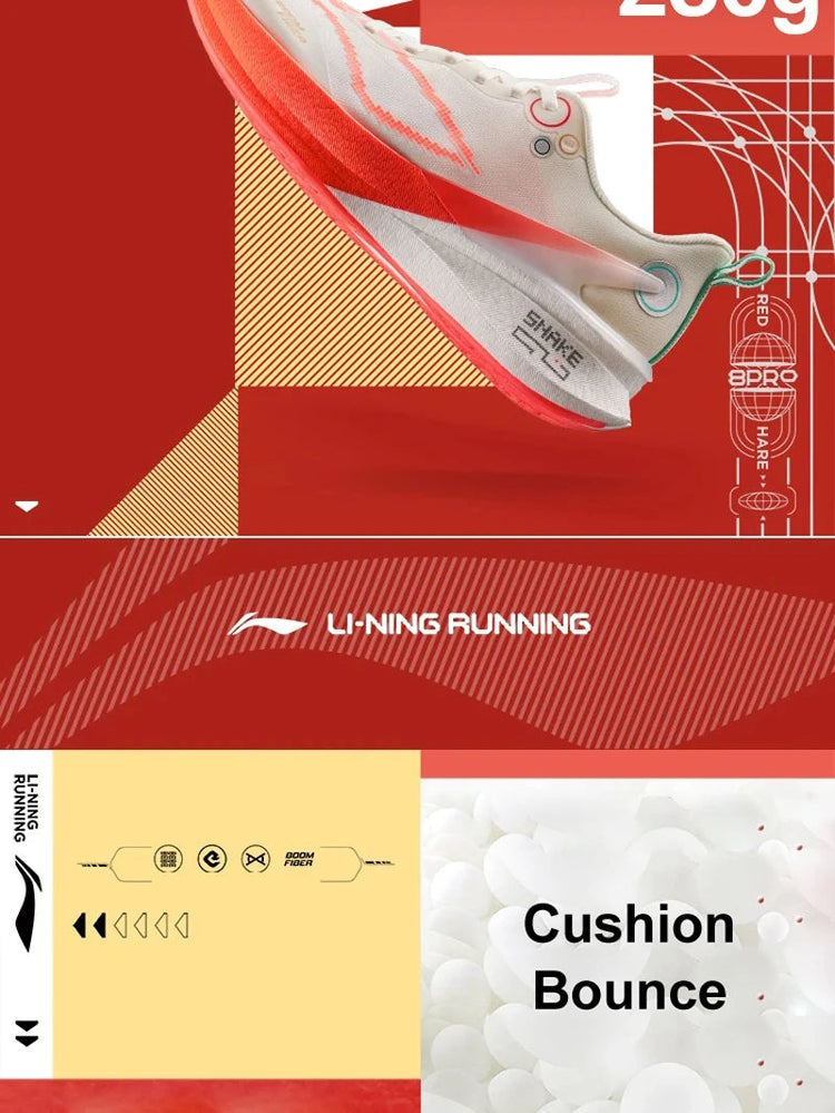 Li-Ning Men's RED HARE 8 PRO Racing Running Shoes BOOM FIBER Cushion Stable Sport Shoes Anti-Slip Wearable Sneakers ARPV003 PlatiNum