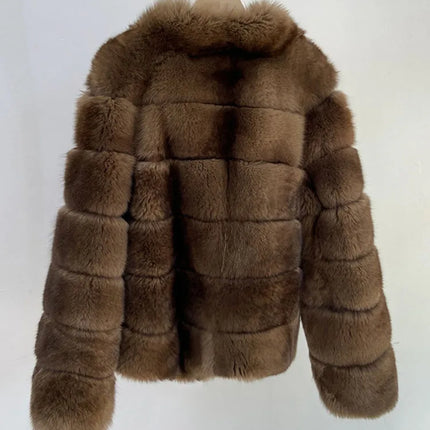 ZADORIN New Winter Faux Mink Coat Woman Elegant V Neck Long Sleeve Brown Faux Fur Coat Luxury Furry Jacket Woman Clothes Fur Top
