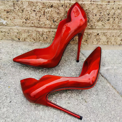 2024 Nuova Primavera/Estate 12 centimetri Bocca Ultra Superficiale Nero Rosso Fondo Tacchi Alti Tacchi Sottili delle Donne Sexy A Punta Grandi Singoli scarpe