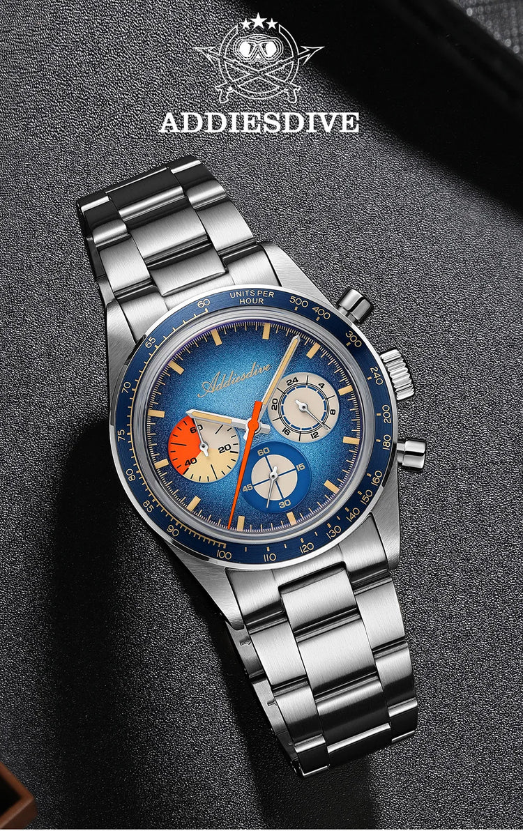 ADDIESDIVE 37mm Men's Luxury Watch 100m Water Resistance K1 Bubble Mirror Glass C3 Luminous Men's Stainless Steel Quartz Watch