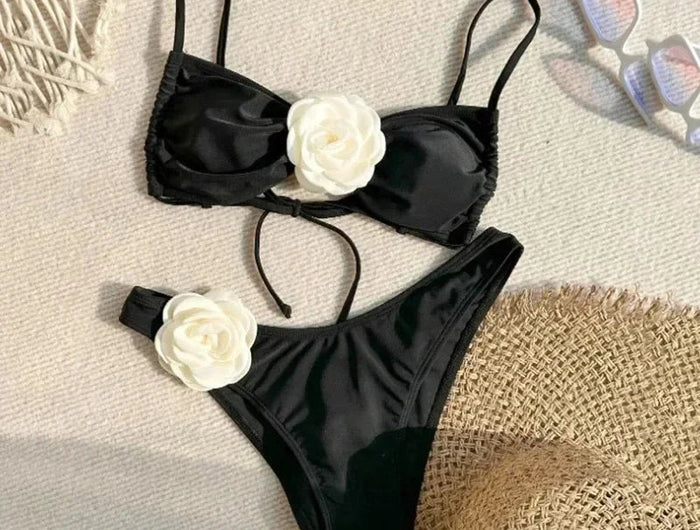Costume da Bagno Sexy con Fiori e Fascia, Bikini a Perizoma 2025, Costumi da Bagno Donna con Lacci, Set Bikini Brasiliano, Biquini Mujer platinumshop