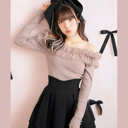 Lautaro Damen-Stufenminirock Frühling Sommer, Schwarz, Süß, Kawaii, Hohe Taille, Cutecore-Kleidung, Japanischer Modestil