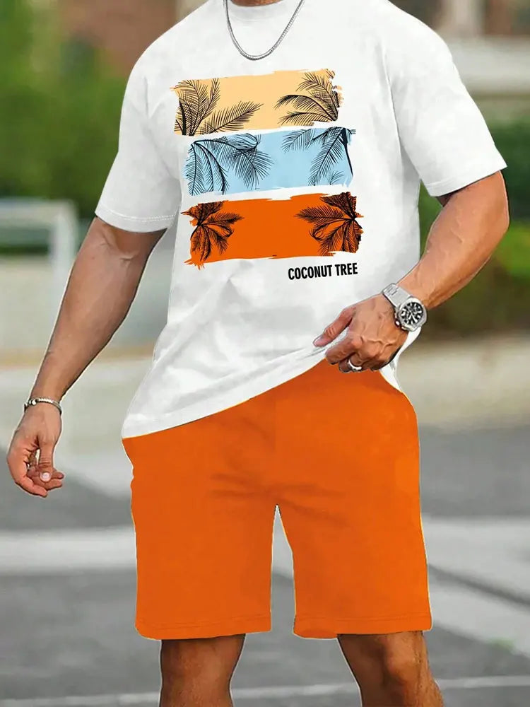 Pantaloncini a maniche corte da uomo con stampa sfumata Set Set di moda da uomo hawaiano T-shirt casual da uomo estiva Pantaloncini da uomo da spiaggia all'aperto