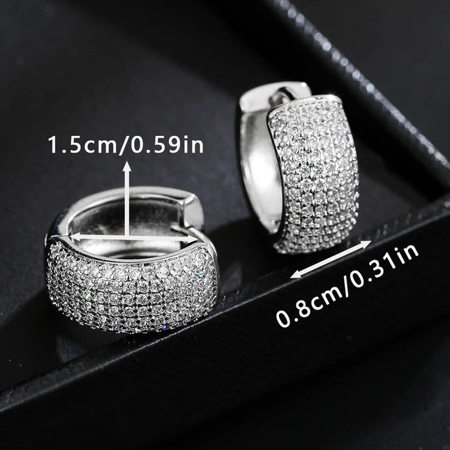 Luxury Zirconia Pave Wide Big Hoop Earrings Women Men Unisex Huggies Earrings Hip Hop Jewelry Bridal Wedding Accessories Gift PlatiNum