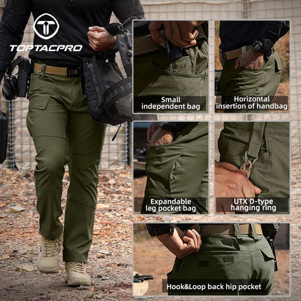 TOPTACPRO Men's Flex Ripstop Water-Resistant Lightweight Stretch Cargo Trousers for EDC Outdoor Work Hiking 8201