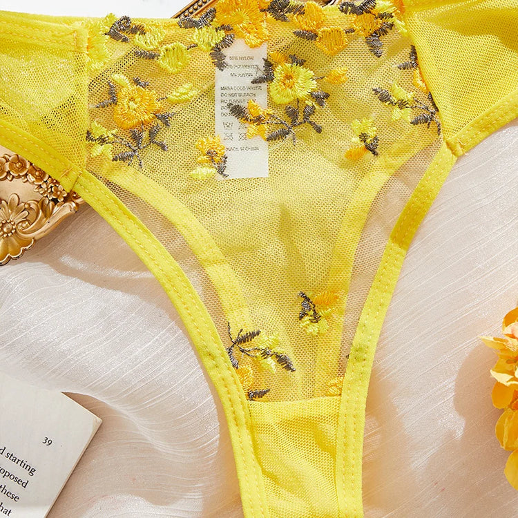 Embroidery Women's Transparent Mesh Underwear Two-piece Bra And Panties Sets