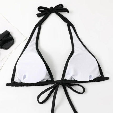 Costume da bagno bikini sexy con laccetti al collo a vita bassa nero/rosso/rosa, due pezzi, stile brasiliano, in saldo platinumshop