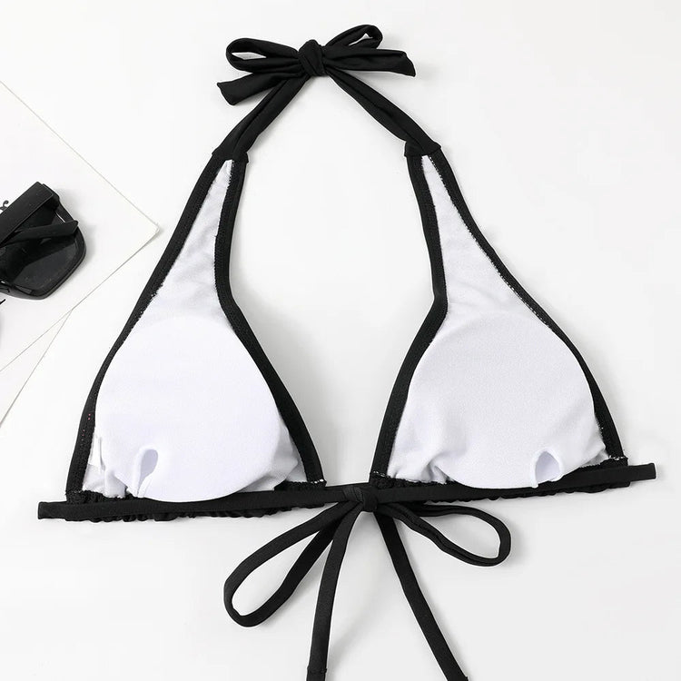 Costume da bagno bikini sexy con laccetti al collo a vita bassa nero/rosso/rosa, due pezzi, stile brasiliano, in saldo platinumshop