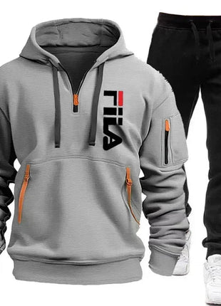 Autumn and winter hot selling men's hooded sweatshirt+casual pants two-piece outdoor multi pocket pullover and sports pants set PlatiNum