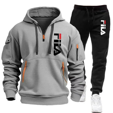 Autumn and winter hot selling men's hooded sweatshirt+casual pants two-piece outdoor multi pocket pullover and sports pants set PlatiNum
