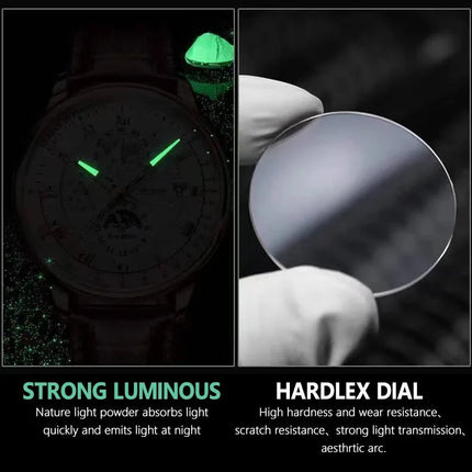 Orologio da uomo di lusso cronografo impermeabile modello fasi lunari orologio da polso da uomo luminoso in pelle orologi al quarzo da uomo orologio Casual platinumshop