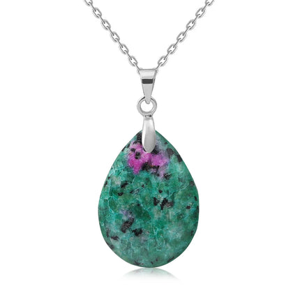 New Fashion Natural Stone Crystal Pendant Teardrop Simple Pendant Necklace Earrings Making Jewelry With Chain collar PlatiNum