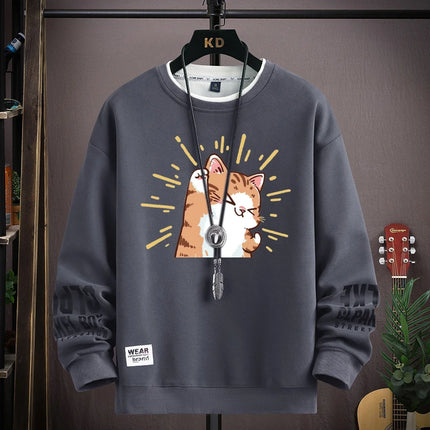 Cartoon Cute Cat Funny Print Graphic T-shirt Women Oversized Loose Design Lovers Casual Long Sleeve T-shirt S-5XL Men Clothing