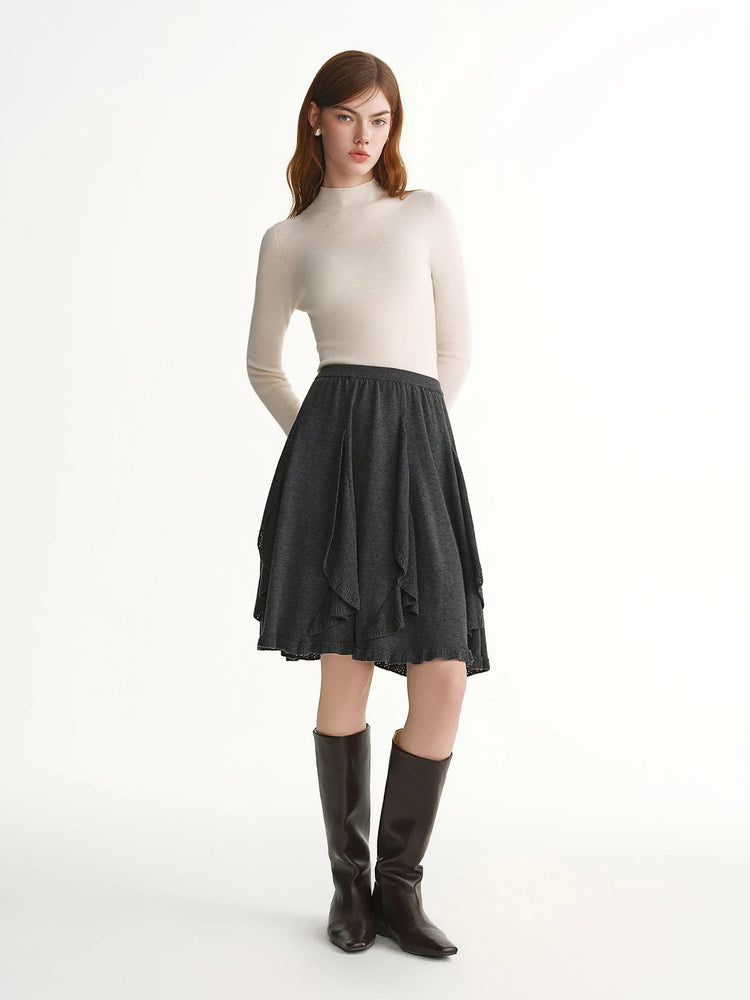 DUSHU Plus-Size Women's Melody Drifts Crochet Lace Knit Skirt 2025 Winter New Arrival Fashionable Everyday Essentials Mid Skirts PlatiNum