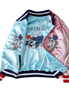 Double Sided Satin Baseball Jacket Women Sukajan Jacket Female Girls Embroidery Coat 2026 Spring Autumn Pink Z1A1