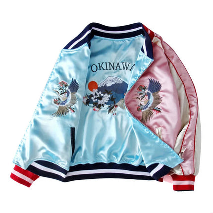 Double Sided Satin Baseball Jacket Women Sukajan Jacket Female Girls Embroidery Coat 2026 Spring Autumn Pink Z1A1