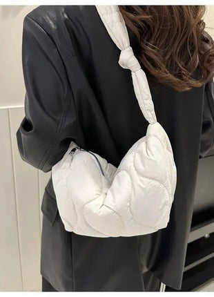 Puffer Shoulder Bag for Women Soft Down Cotton Padded Tote Handbag Purse Quilted Cross Body Bag Solid Color Bubbles Cloud Bag PlatiNum