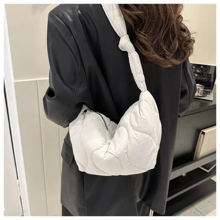 Puffer Shoulder Bag for Women Soft Down Cotton Padded Tote Handbag Purse Quilted Cross Body Bag Solid Color Bubbles Cloud Bag PlatiNum