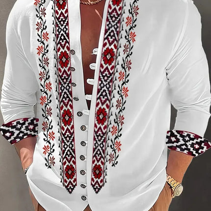 Men's Striped Long Sleeve Shirt Outdoor Street Long Sleeve Printed Apparel Fashion Button Design Street Top