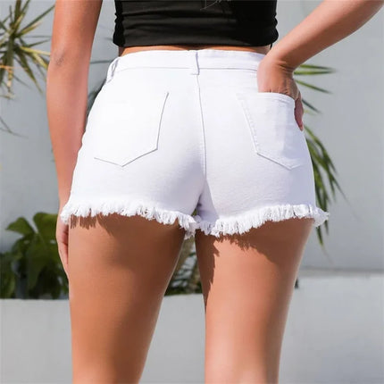 Women's Summer Split Nappa Leg Denim Shorts Vintage Ripped Hole Denim Shorts Cropped Three-Quarter Pants High Waisted Casual Mini Jeans