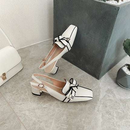 【JOCHEBED HU】2026 New Summer Retro Women's High Heels Thick Heel Square Toe Back Empty Shoes Trend 33-46