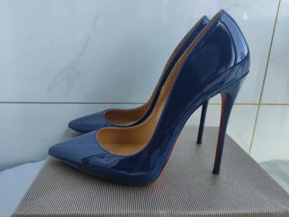 Sizes 48 Classic Style Women Patent Pointed Toe Slip On 12cm High Heel Shoes Elegant Ladies Plain Stiletto Pumps Black Red White